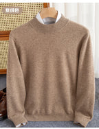 New Fashion Men's 100% Wool Pullover Half-high Collar Sweater Autumn Winter Warm Solid Color Knit Sweater Business Casual Top