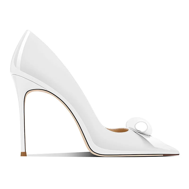 Bow High Heels Women's New Sweet Pointed Stiletto Comfortable Patent Leather Women's Shoes