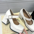Women's High Heels Pumps Mary Jane Shoes Platform Pink Black Wine Red White Block Heeled Working Party Dance Wedding Shoe Female