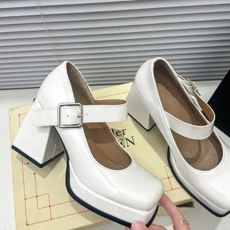 Women's High Heels Pumps Mary Jane Shoes Platform Pink Black Wine Red White Block Heeled Working Party Dance Wedding Shoe Female