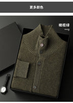 Luxury 100% Cashmere Cardigan for Men Mock Collar Thickening Sweater Autumn Winter Knitted Coat Soft Clothing Smart Casual Top
