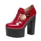 14cm Small Size 32-43 Elegant Patent Leather Mary Janes Chunky Platform Pumps 2025 Spring Block High Heels Shoes for Model Dress