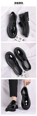 Black Platform Loafers Slip On Chunky Sole Casual Dress Shoes Comfortable Fashion Footwear For All Match For Daily Wear Office