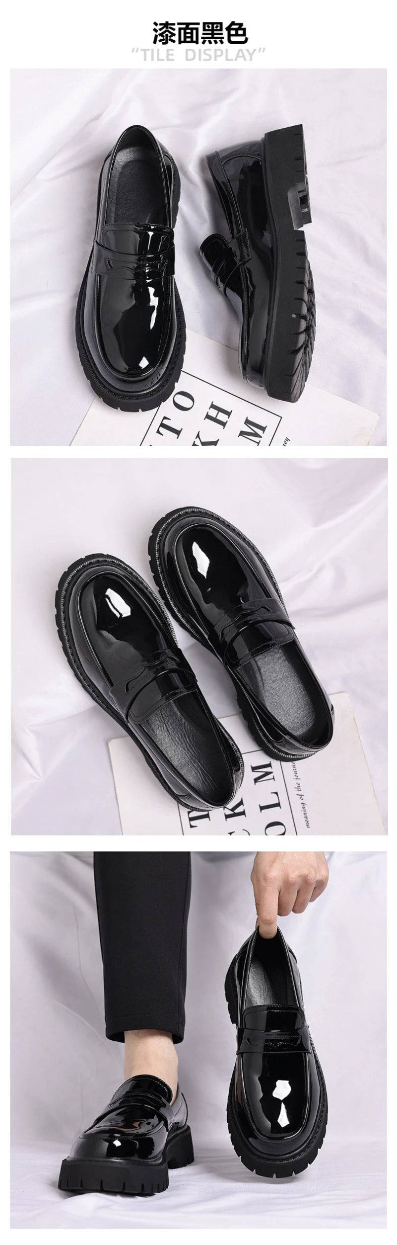 Black Platform Loafers Slip On Chunky Sole Casual Dress Shoes Comfortable Fashion Footwear For All Match For Daily Wear Office