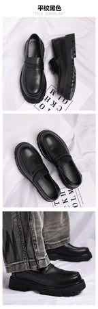 Black Platform Loafers Slip On Chunky Sole Casual Dress Shoes Comfortable Fashion Footwear For All Match For Daily Wear Office