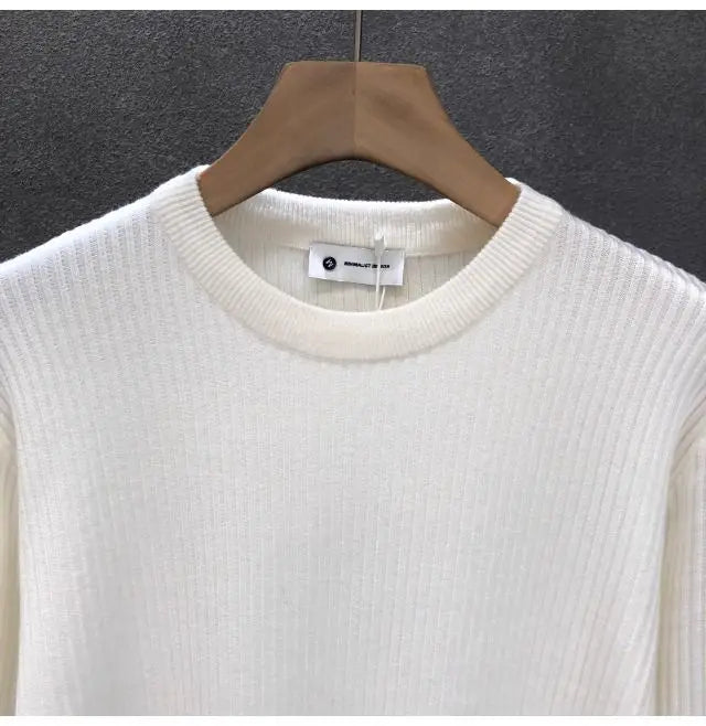 Korean Style Men's Sweater Vertical Stripes Round Neck Pullovers High Quality Inner Soft Knitted Fashion Versatile Undershirt