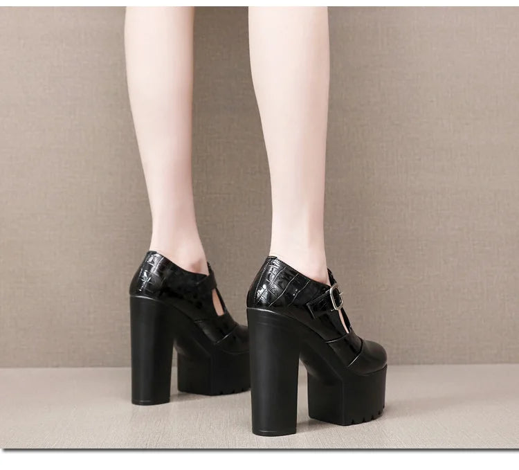 14cm Small Size 32-43 Elegant Patent Leather Mary Janes Chunky Platform Pumps 2025 Spring Block High Heels Shoes for Model Dress