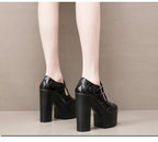 14cm Small Size 32-43 Elegant Patent Leather Mary Janes Chunky Platform Pumps 2025 Spring Block High Heels Shoes for Model Dress