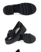 Spring Women British Style Shallow Patent Leather Black Loafers Thick Bottom Bow Platform Shoes 2024 Med Heels Single Pumps
