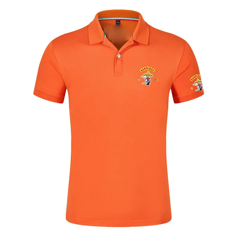 MC Bandidos Men's Fitness Casual Sports Gym Running Sports Elastic Short-sleeved Polo Shirt Lapel Men's Slim Fit V-Neck T-shirt