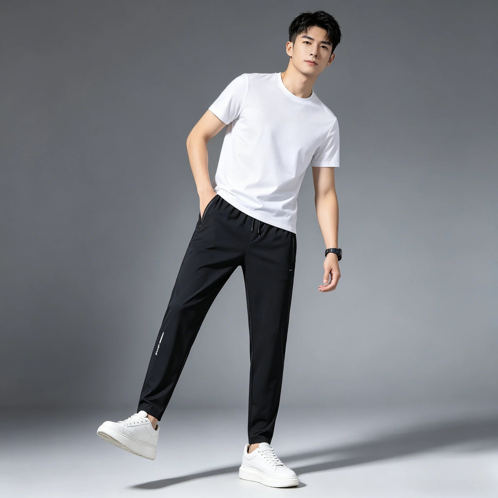 Men's Summer Lightweight High-Stretch Ice Silk Pants, Quick-Dry Breathable Ice Silk Sports Sweatpants for Running & Fitness