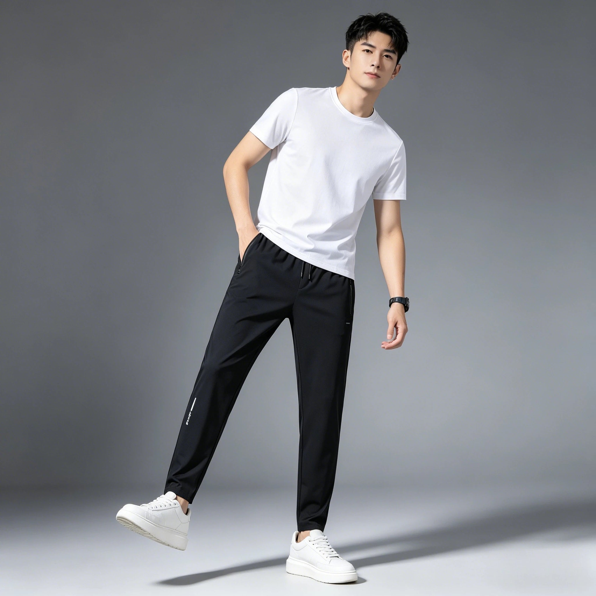 Men's Summer Lightweight High-Stretch Ice Silk Pants, Quick-Dry Breathable Ice Silk Sports Sweatpants for Running & Fitness