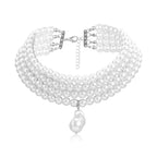 Classic Layered Strand Round Pearls Beads Collar Choker Necklace For Women Irregular Baroque Pearl Pendant Wedding Necklace Gift