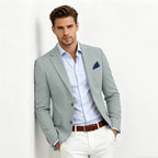 Men's Linen Blend Blazer Notched Lapel Two Button Breathable Suit Jacket For Business Casual Wedding Daily Wear