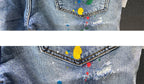 2025 Summer New Fashion Trend Printed Ripped Straight Stretch Jeans Men's Casual Loose Sports High Quality Denim Shorts 28-36