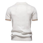 New men's business casual short-sleeved fashion trend knitted POLO shirt with lapel and half-zip pullover design.