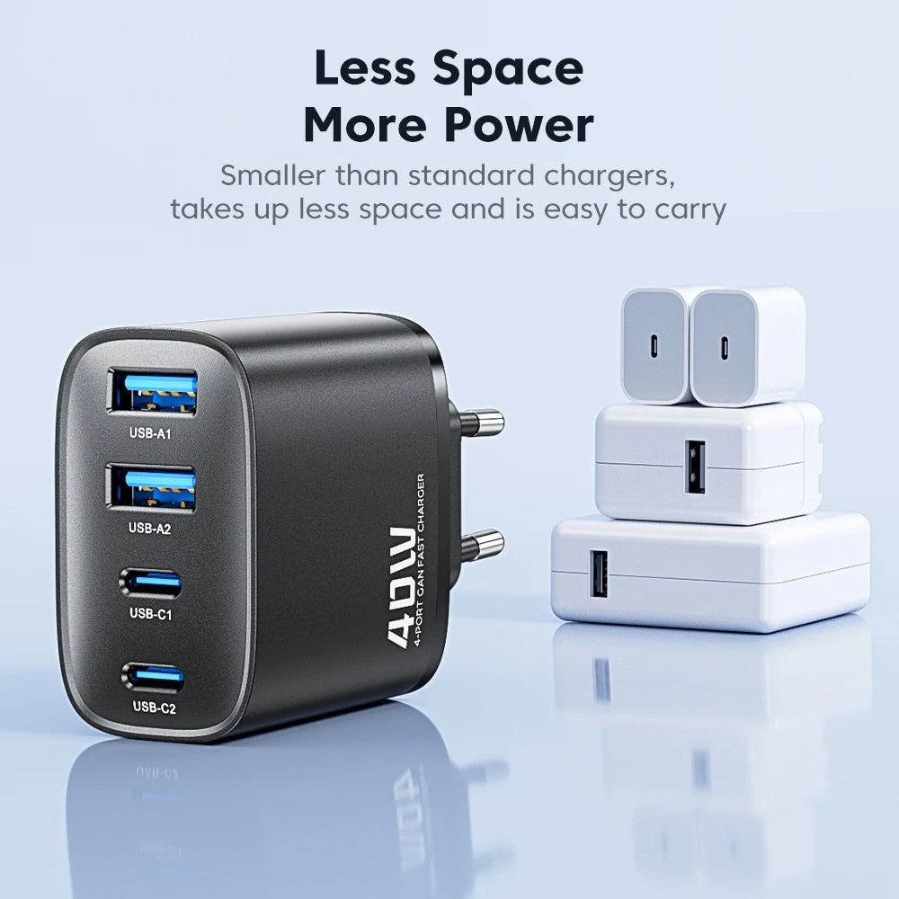 Toocki 40W GaN Fast Charger QC4.0 PD3.0 AFC SCP 4 Port USB Type C Charger for iPhone 16 15 14 Samsung S25 S24 Xiaomi Huawei OPPO