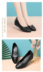 Women Fashion Light Weight Wedge Heel Comfort Spring Autumn Shoes Casual Sweet  Black Leather Soft Bottom Flat Shoes