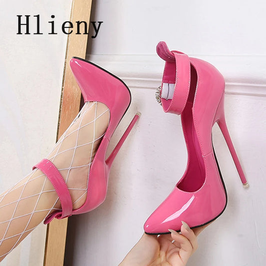 Hlieny Super High Heels 16cm Women Pumps Stilettos Heel Pointed Toe Ladies Ankle Crystal Buckle Strap Sandals Nightclub Shoes