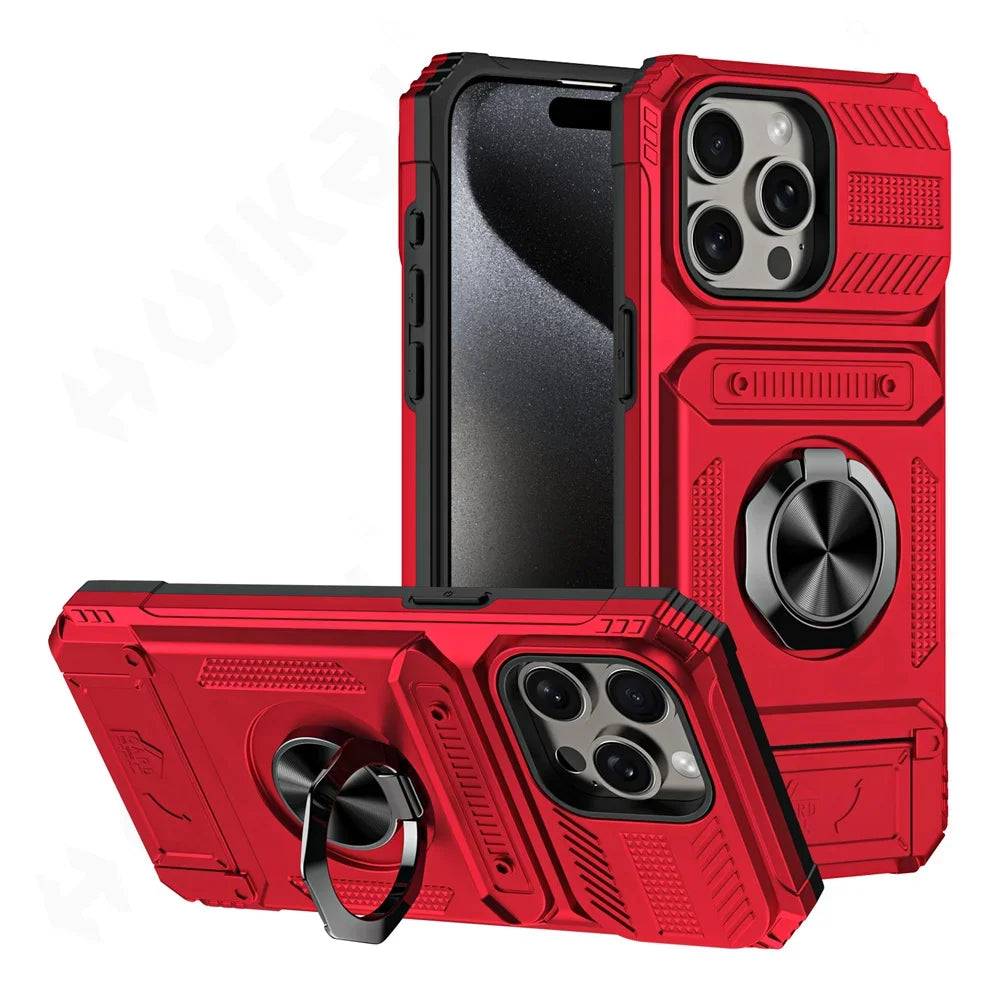 Military Quality Case for iPhone 11 13 14 15 16 Pro Max Magnetic Rotated Ring Kickstand Heavy Duty Drop Protection Wallet Cover
