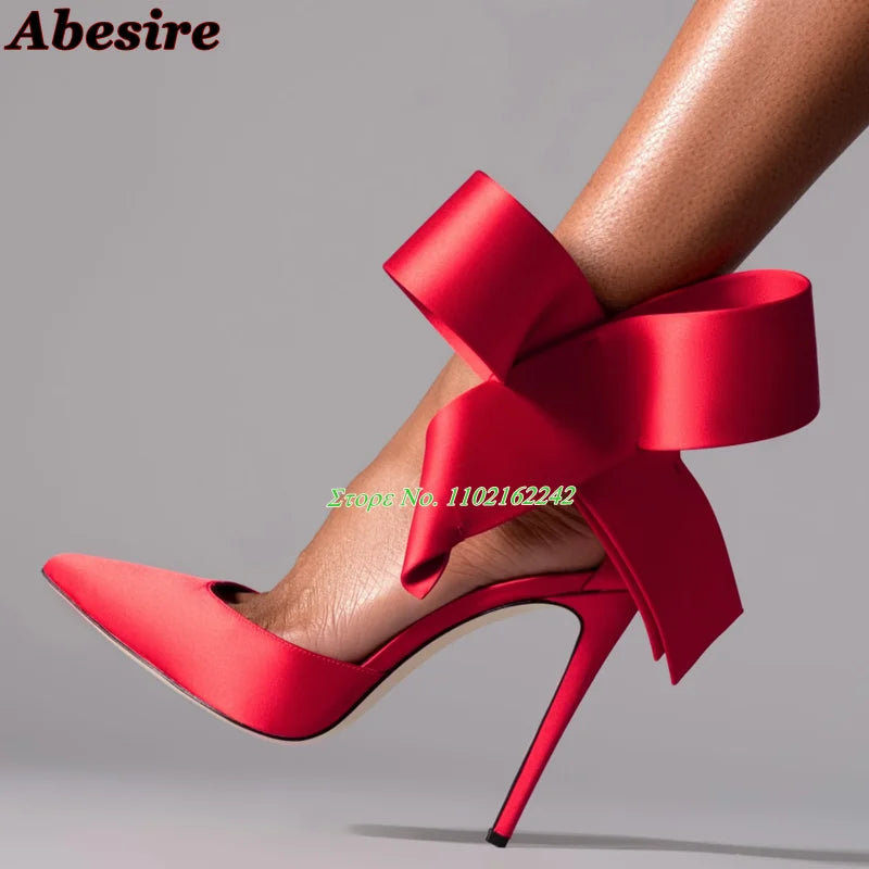 Spotted Breathable Mesh Pumps Big Bow Pointed Stiletto Buckle Strap High Heels Fashion Party Banquet Wedding Pumps For Women 47