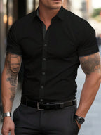 Men's short-sleeved shirts for casual daily wear. Large men's summer slim, light, elastic and iron-free business shirts
