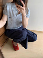AOSSVIAO 2026 Summer New Korean Fashion Slim Polo shirt Knitted Short Sleeve T-shirt Sweet Bow Embroidered Knitted  Women Tops