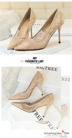 2024 Black Flower Lace Mesh Pumps Women Pointed Toe Shallow Fashion Party Single Shoes Show Thin High Heel Office Shoes