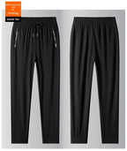 Men's Ice Silk Casual Pants Summer Quick Dry Lightweight Joggers with Zipper Pockets Elastic Waist Sports Trousers for Running F