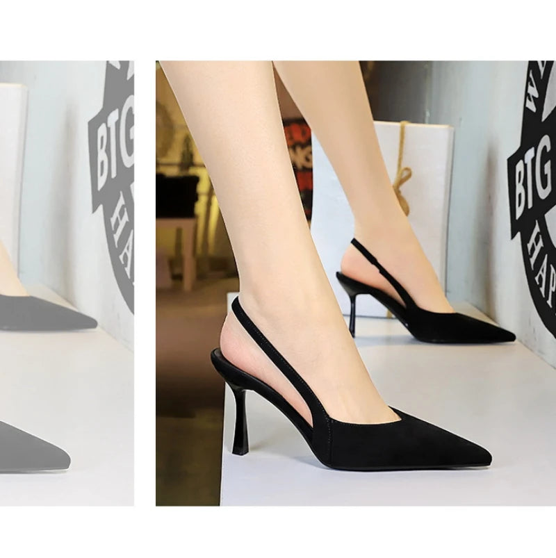 Fashionable Banquet Empty High Heel Shoes For Women's Shoes Thin Heel Pointed Toe Hollow Single Shoes For Women's Shallow Mouth