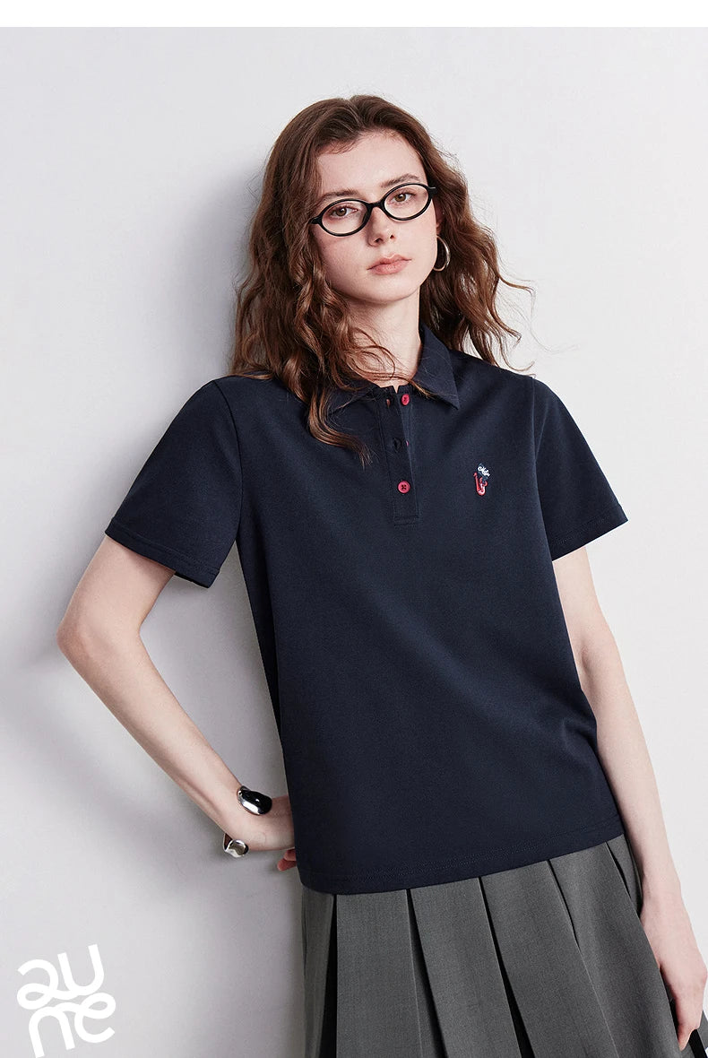 TOYOUTH Women Polo Shirt 2026 Summer New Breathable Short Sleeve Versatile Pullover Tops