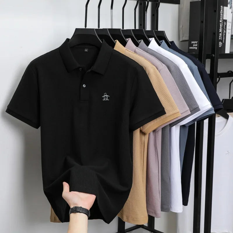 100% pure cotton summer new men's short sleeved polo shirt design high-end brand penguin embroidery business comfortable T-shirt