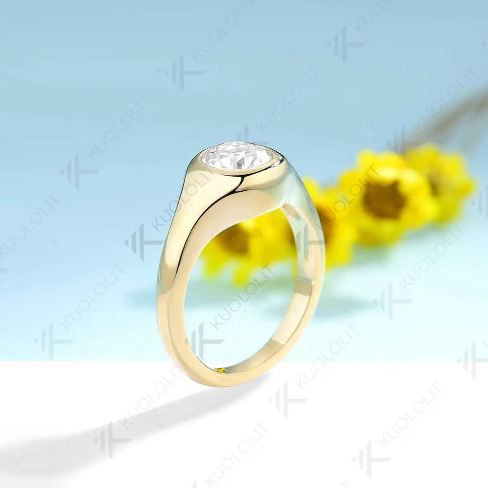 Kuololit 1CT OEC Moissanite Rings for Women Soild 10K 14K Yellow Gold Bezel Set Diamond Ring  for Engagement Christmas Gifts
