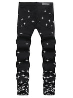 Autumn and Winter Fashion Trend Print Retro Straight Tube Elastic Men's Denim Pants Casual Sports Comfortable High-Quality Jeans