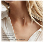 4MM Simulated-pearl Pendant Necklace for Women Dainty Stainless Steel Gold Color Necklace Women