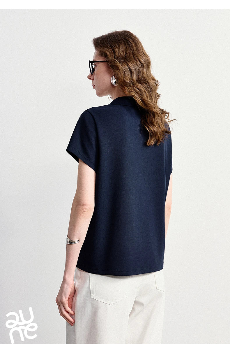 TOYOUTH Women Polo T-Shirt 2026 Summer Joint Name with Gongchangzhang Embroidered V-Neck Age-Reducing Trendy Tops