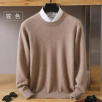 Autumn Winter 100% Mink Cashmere Sweater Men's Round Neck Pullover Loose Solid Color Plus Size Base Knit Business Casual Sweater