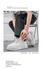 2026 Summer Men's White Platform Sneakers Leather Casual Shoes Thick Sole Streetwear Trendy Footwear