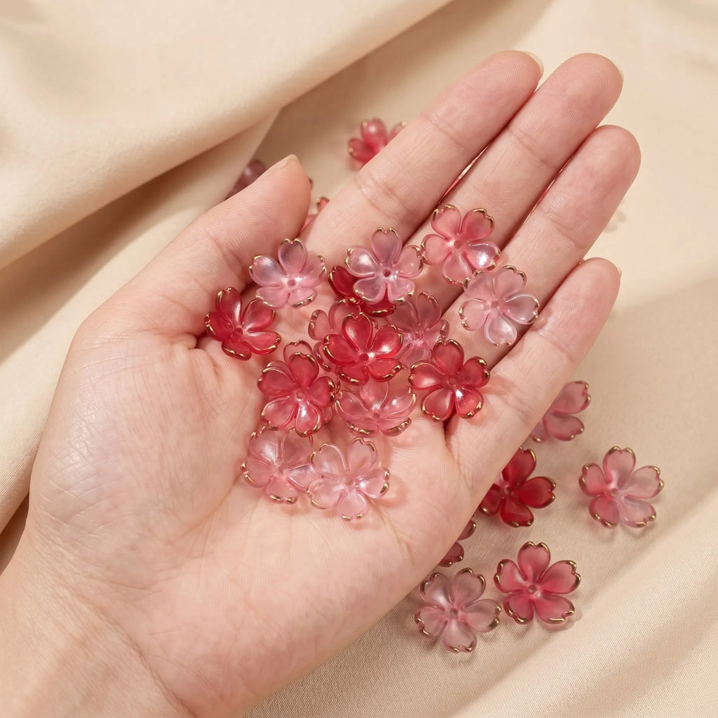 50pcs 19mm Cherry Blossom Beads Gradient Acrylic Flower Beads Mini Spacer Hair Accessory for DIY Bracelet Earring Jewelry Making