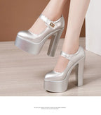 15cm Small Size 32-43 Extremem Block High Heels Shoes 2026 Fall Shallow Thick Chunky Platform Shoes Women Pumps Sexy Model Party