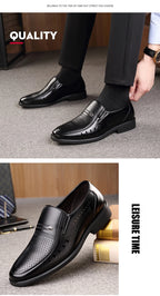 Men's Breathable Hollow Out Elevator Dress Leather Shoes Spring Summer 6cm Height Increase Business Slip-On Formal Office Shoes