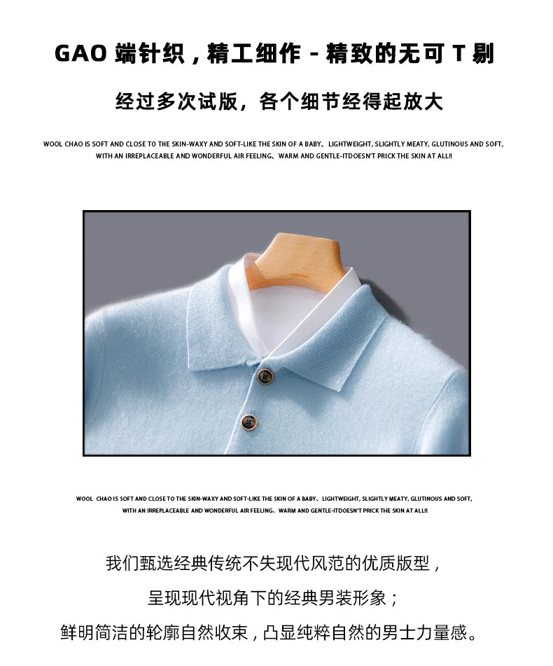 Autumn And Winter New 100 Pure Wool Sweater Men's POLO Collar Button Loose Pullover Sweater Cashmere Knitted Bottoming Shirt