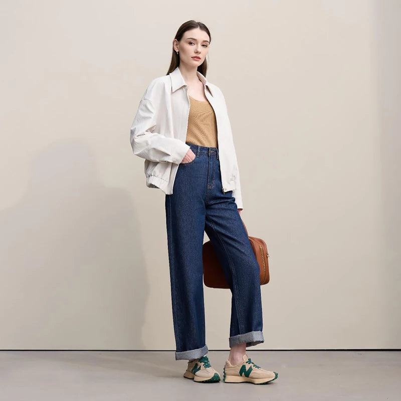 Amii Women's Jeans 2026 Autumn New Casual Letter Embossed Cotton Denim Trousers Women's Retro Versatile Straight Pants 12641115