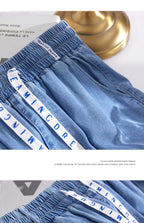 Plus Size Loose Fit Ice Silk Jeans Casual Yoga Demin Pants Women's Summer Trendy Brand Thin Wide Leg Pants Feel Comfortable