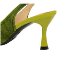 Elegant Women Green High Heel Velvet Pumps Wedding Party Slingback Sandals Metal Pointed Toe Hollow Buckle Wine Red Shoes