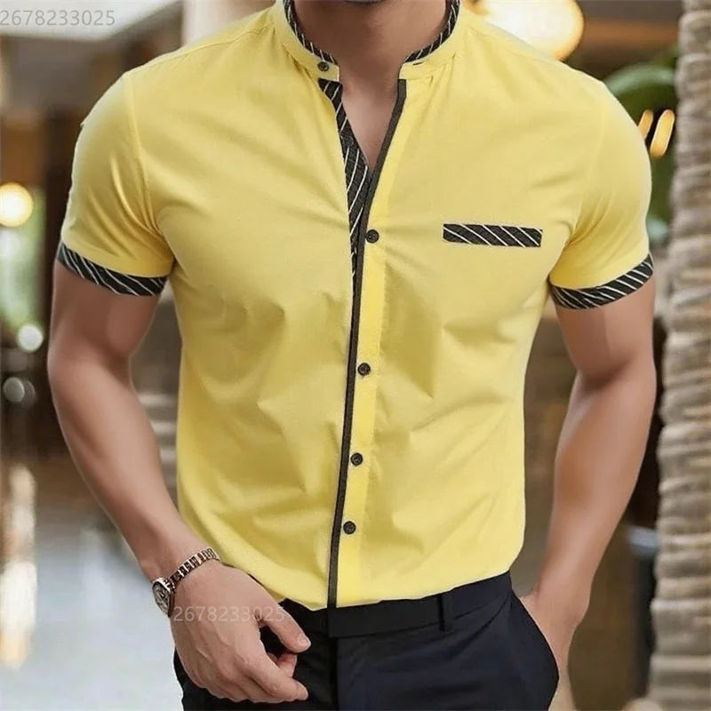Men's shirt new 3D printed shirt Men's business office wear Men's short sleeve fashion casual breathable fabric XS-6XL