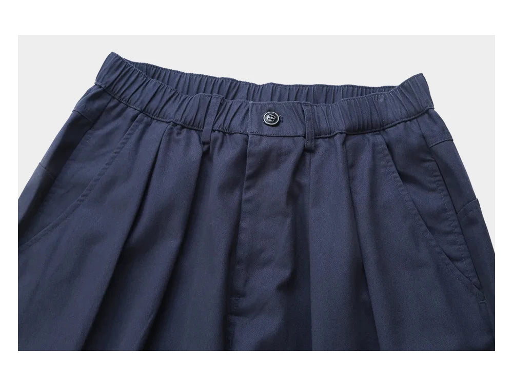 Solid Color Wide Leg Cargo Pants Mens Baggy Pleated Streetwear Elastic Waist Casual Loose Trousers Men
