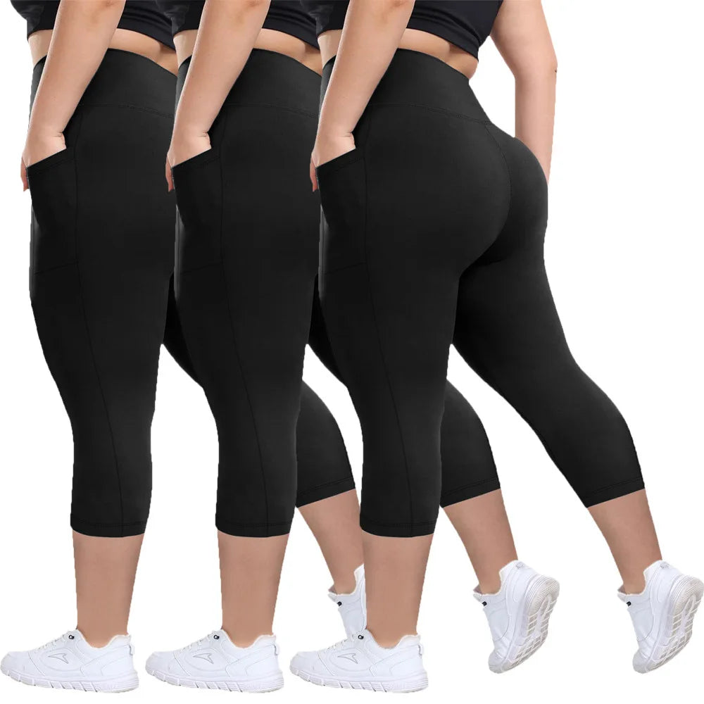 Women High Waist Plus Size 7/8 Yoga Leggings with Pockets Milk Silk Breathable Sport Women's pantss Base Leggings for Fitness