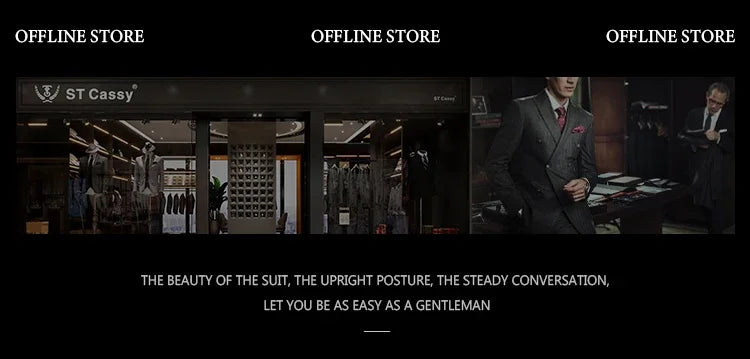 High Quality 3 Piece Checkered Suit Set Dark Blue Stylish Business Office Wedding Formal Outfit Elegant Full Man Dinner Suit