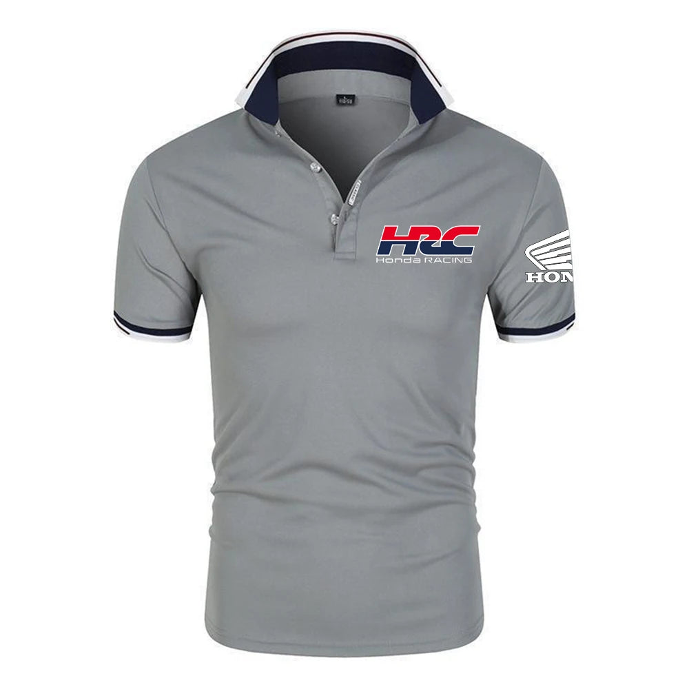 2025 New Style Men's Solid-color POLO Shirt Short Sleeves Chest Pocket Regular Fit Casual Honda racing Outdoor Sports Top